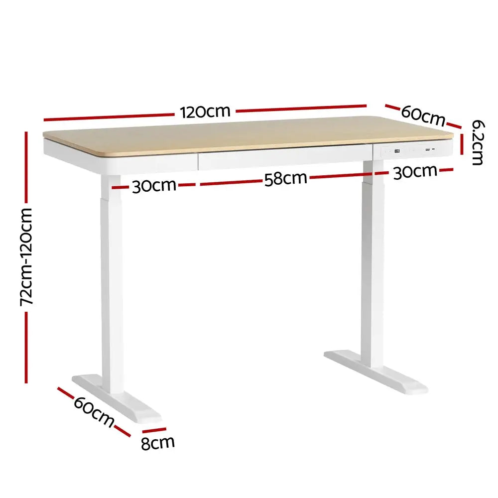 Artiss Standing Desk Motorised Electric Dual Motor Draw 120CM Oak - Furniture > Office