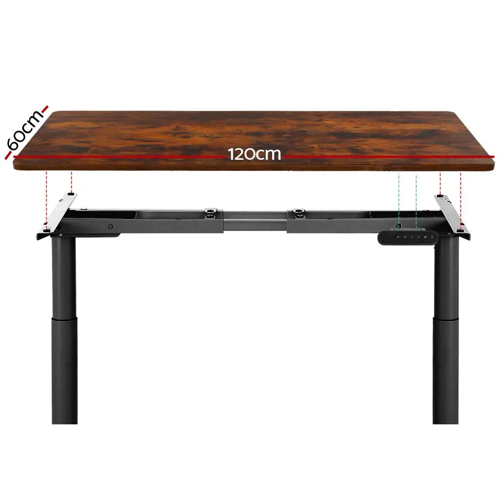 Artiss Standing Desk Motorised Electric Dual Motor Rustic Brown 120CM - Furniture > Office