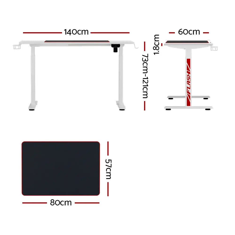 Artiss Standing Desk Motorised Gaming Desks White 140CM - Furniture > Office