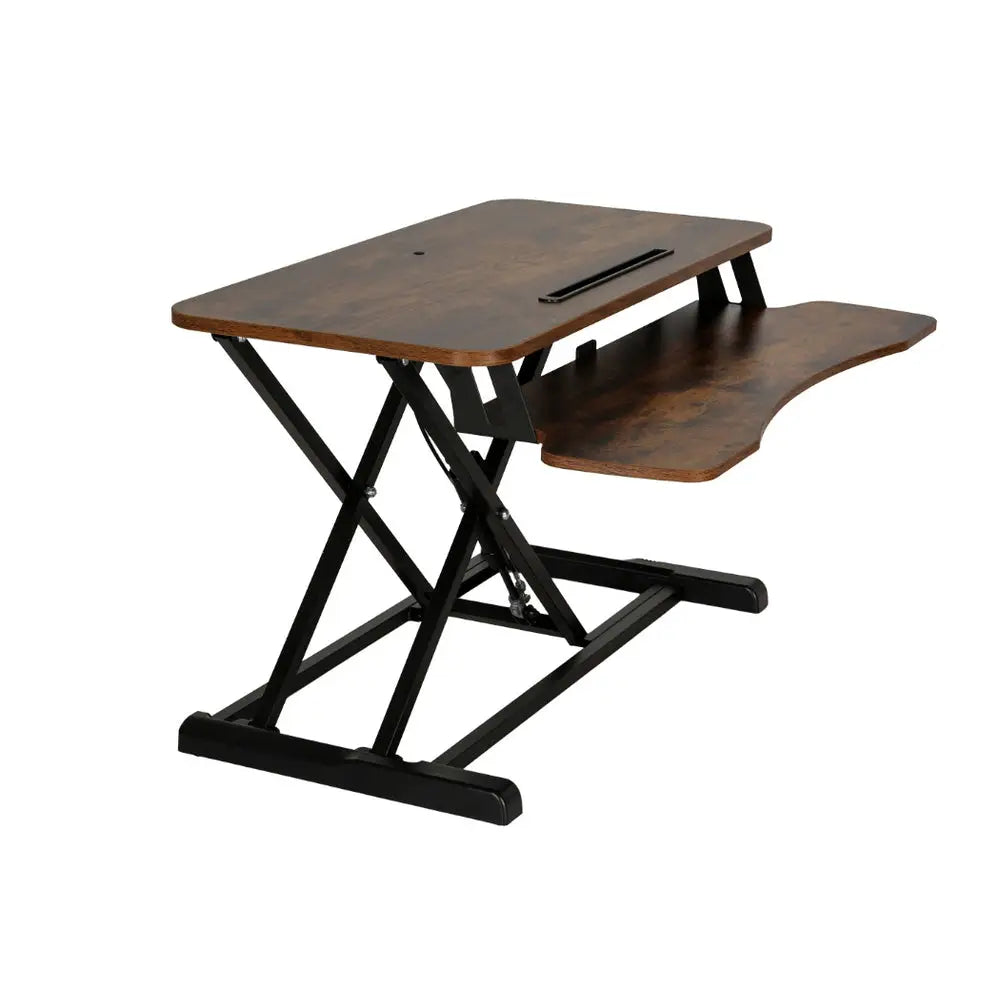 Artiss Standing Desk Riser Height Adjustable Rustic Brown 80CM - Furniture > Office