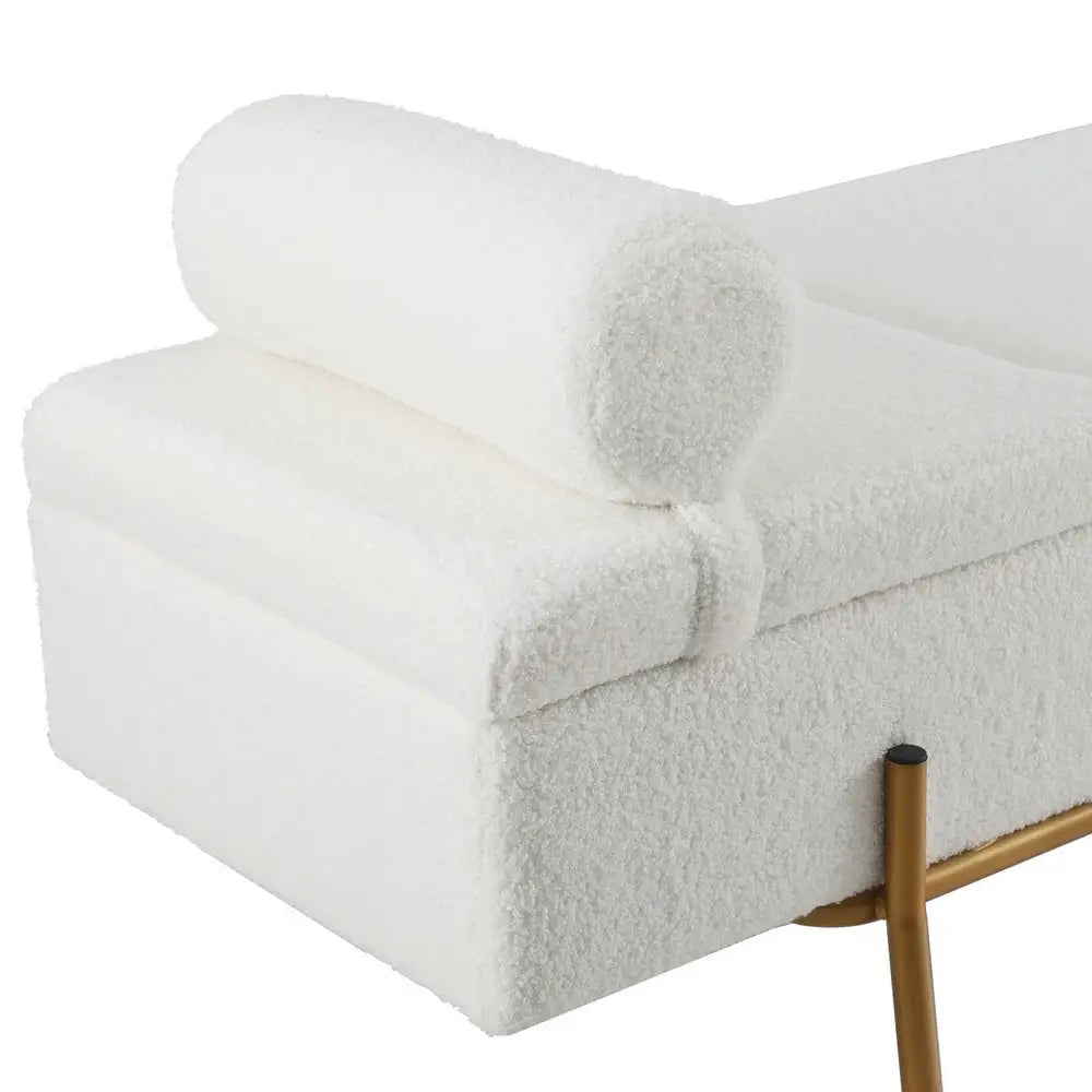 Artiss Storage Ottoman Bed 140cm Pillow Boucle Fabric - Furniture > Living Room > Ottomans & Footstools