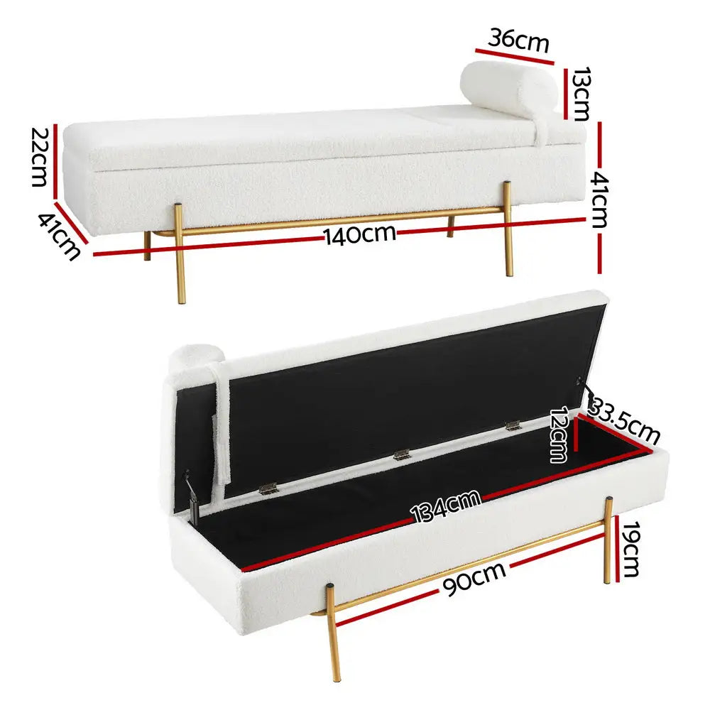 Artiss Storage Ottoman Bed 140cm Pillow Boucle Fabric - Furniture > Living Room > Ottomans & Footstools