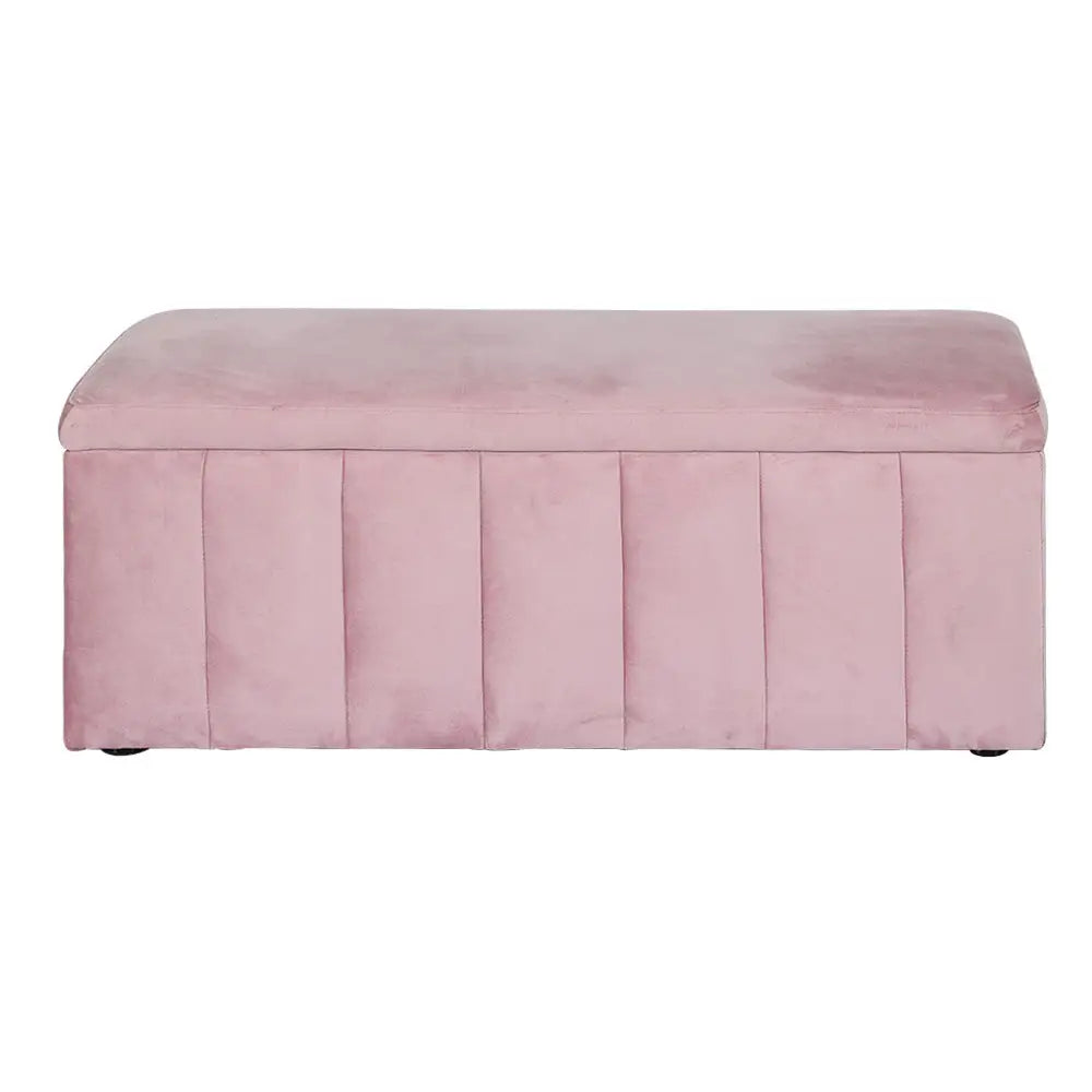 Artiss Storage Ottoman Blanket Box 103cm Velvet Pink - Home & Garden > Storage