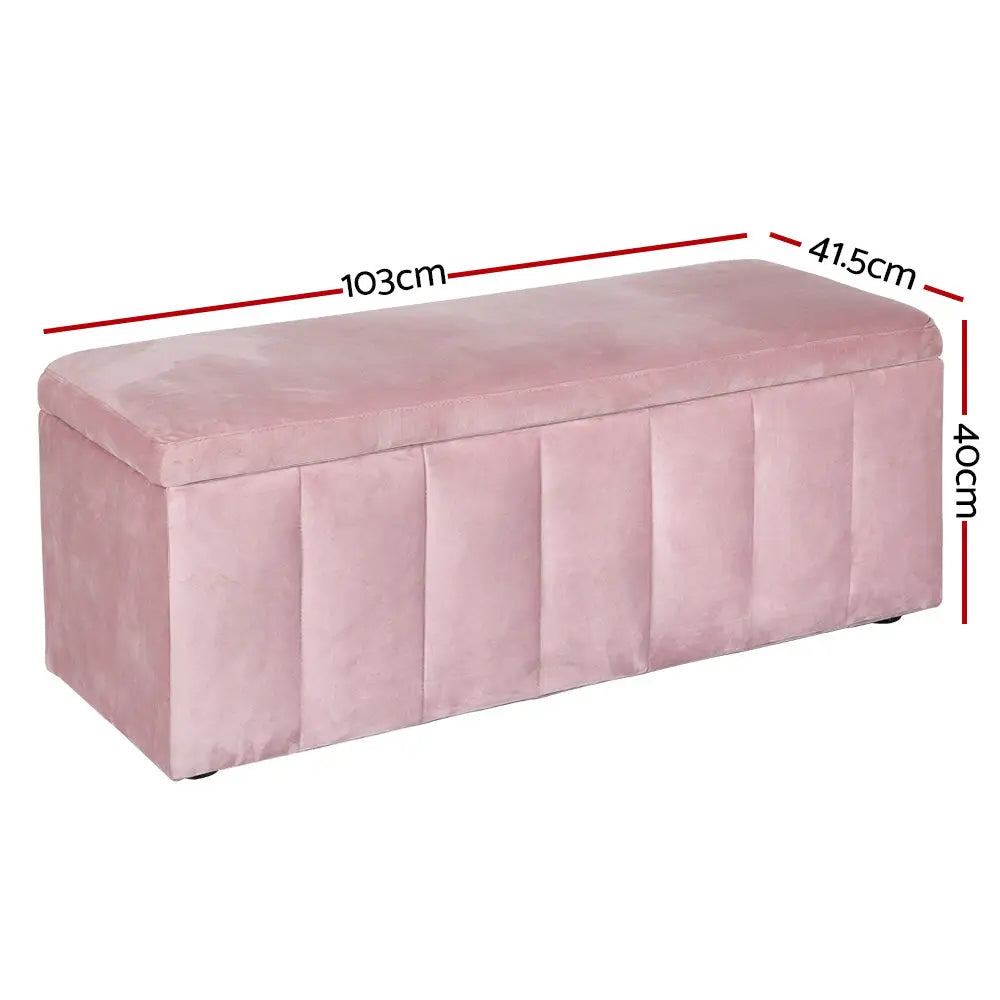 Artiss Storage Ottoman Blanket Box 103cm Velvet Pink - Home & Garden > Storage
