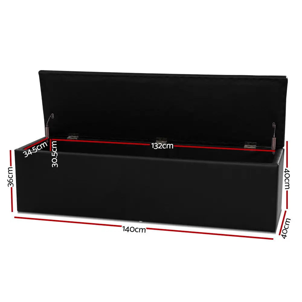 Artiss Storage Ottoman Blanket Box 140cm Leather Black - Home & Garden > Storage
