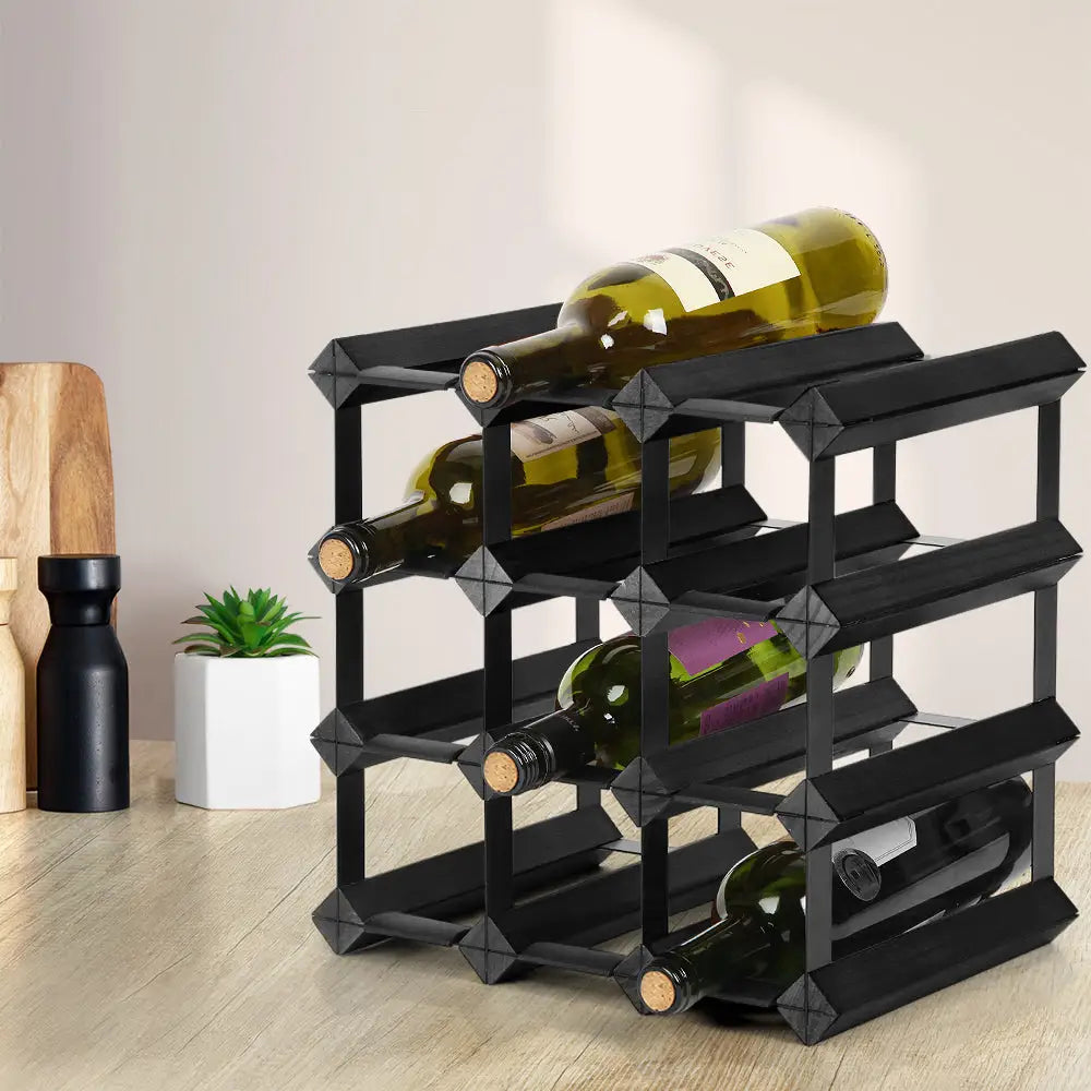 Artiss Wine Rack 12 Bottle Black - Home & Garden > Storage