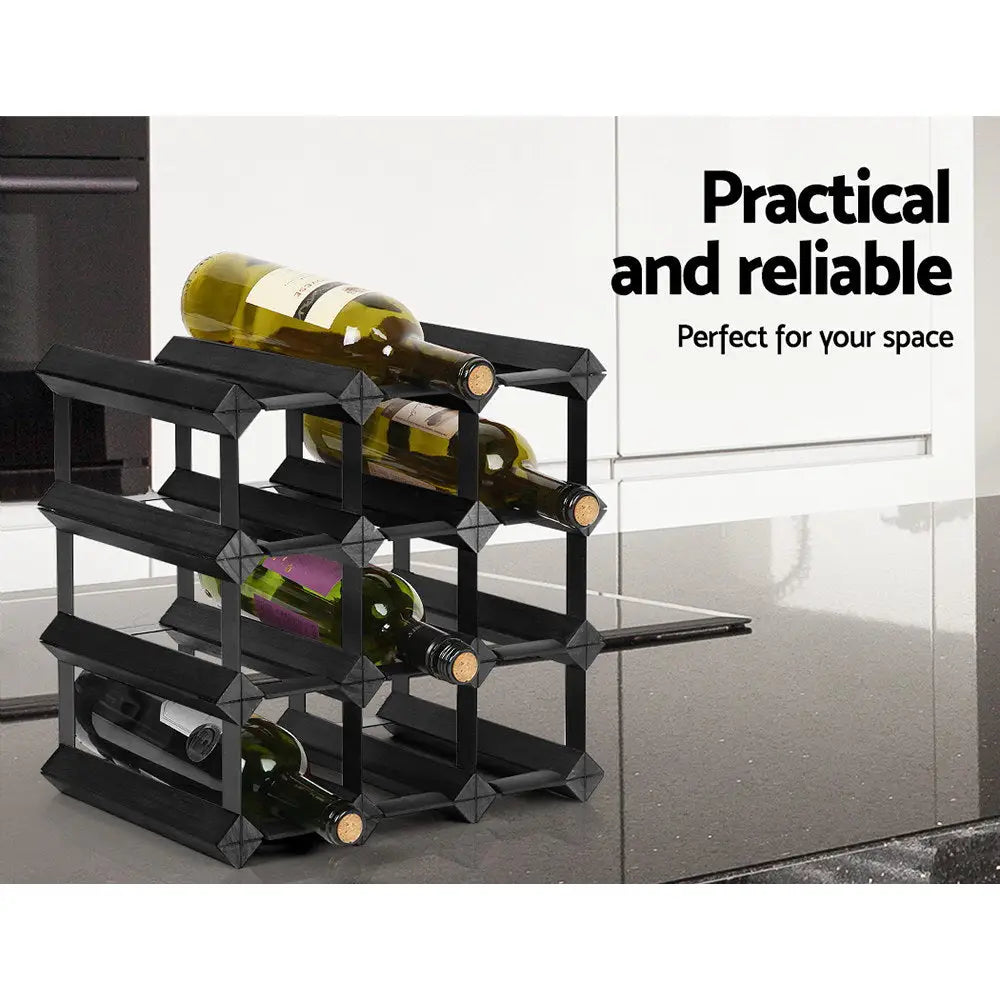 Artiss Wine Rack 12 Bottle Black - Home & Garden > Storage