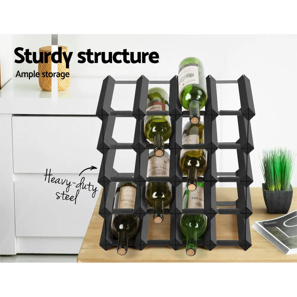 Artiss Wine Rack 20 Bottle Black - Home & Garden > Storage