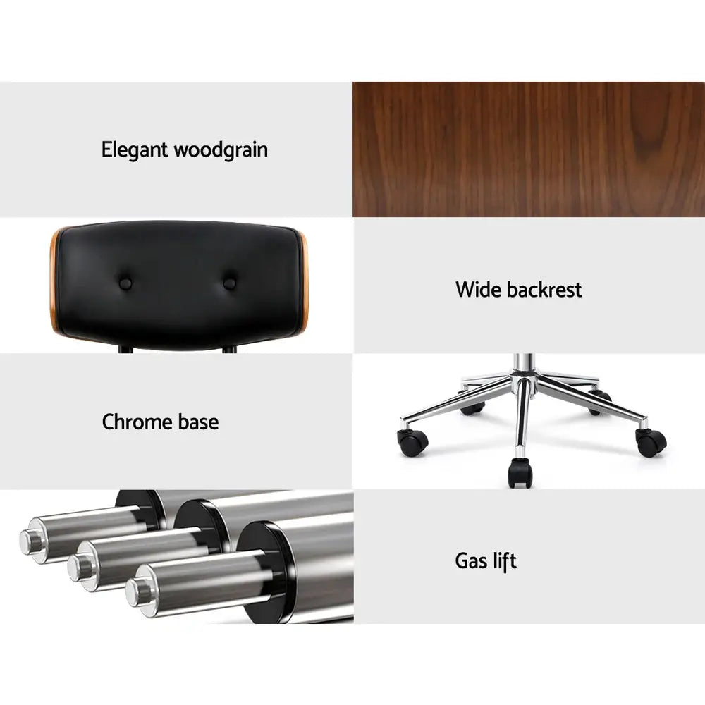 Artiss Wooden Office Chair Fabric Seat Black - Furniture > Office