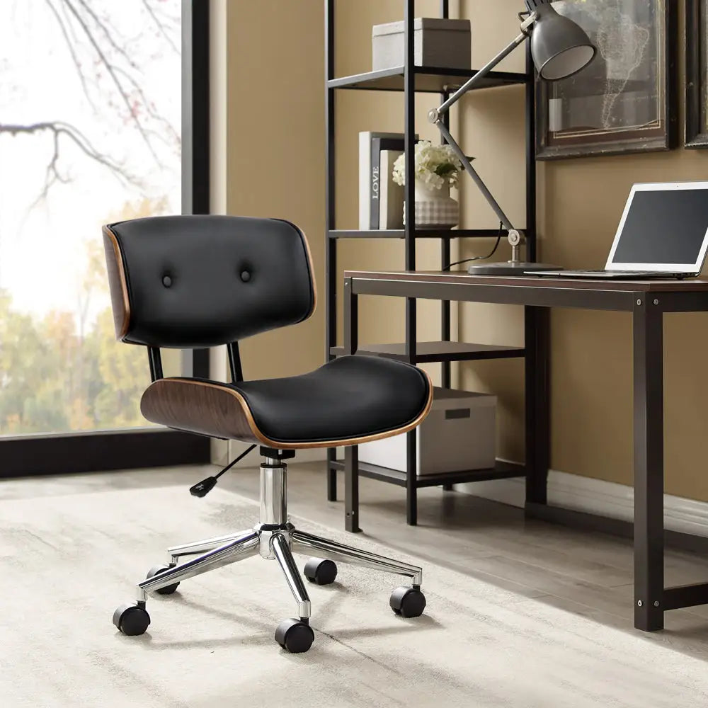 Artiss Wooden Office Chair Fabric Seat Black - Furniture > Office