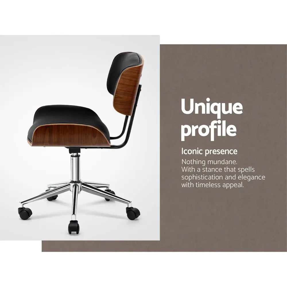 Artiss Wooden Office Chair Fabric Seat Black - Furniture > Office