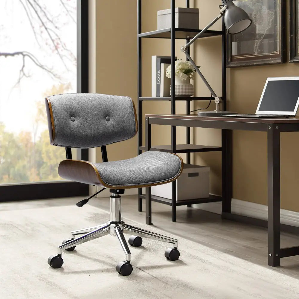 Artiss Wooden Office Chair Fabric Seat Grey - Furniture > Office