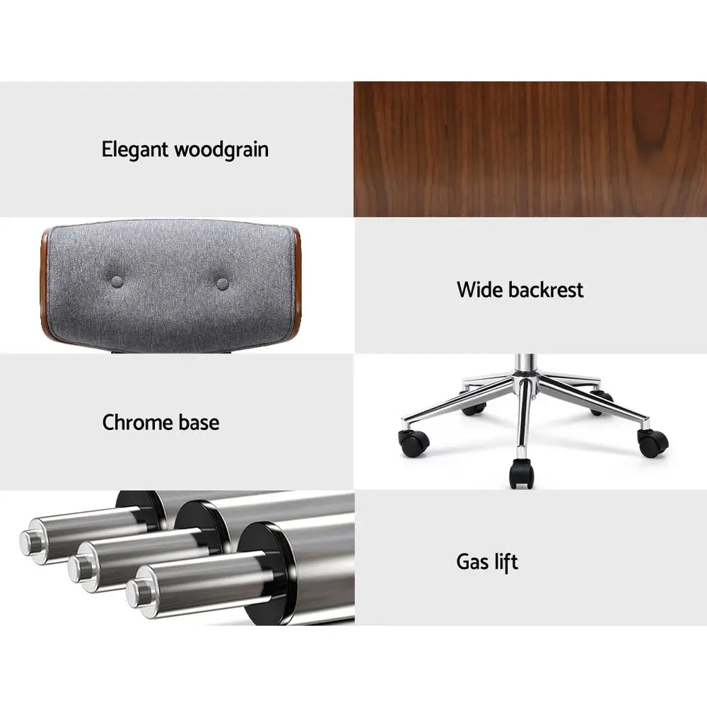 Artiss Wooden Office Chair Fabric Seat Grey - Furniture > Office