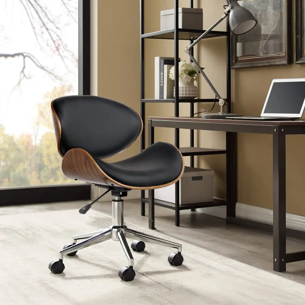 Artiss Wooden Office Chair Leather Seat Black - Furniture > Office