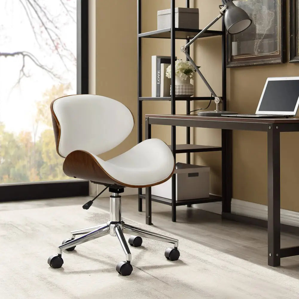Artiss Wooden Office Chair Leather Seat White - Furniture > Office