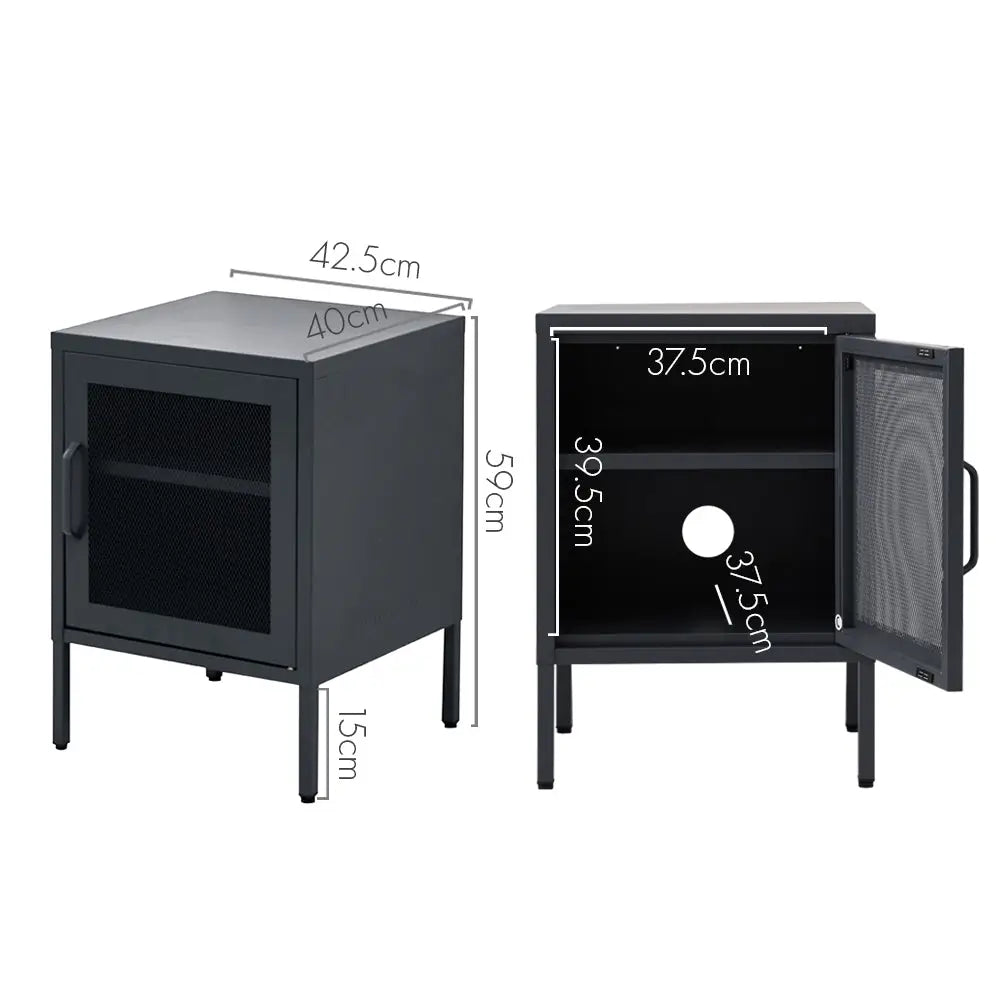 ArtissIn Bedside Table Mesh Door Cabinet - MINI Black - Furniture > Bedroom