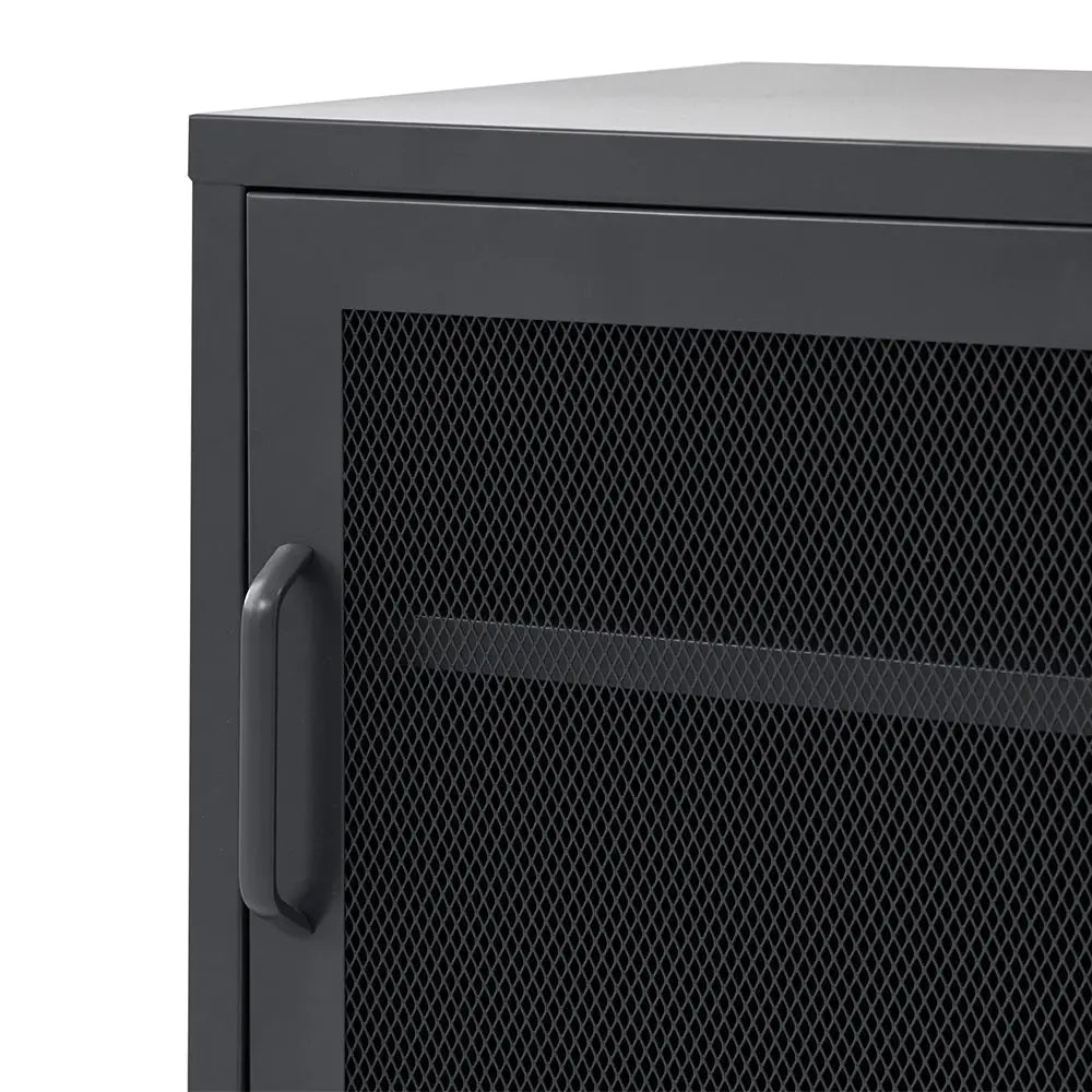 ArtissIn Bedside Table Mesh Door Cabinet - MINI Black - Furniture > Bedroom