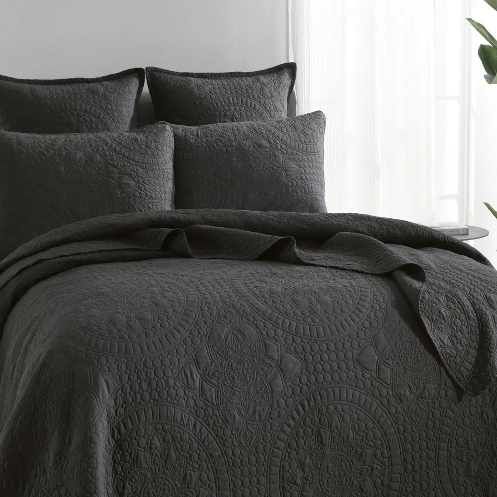 Asher Jacquard Coverlet Grey Set by Renee Taylor Single/Double - Home & Garden > Bedding > Bed Sheets