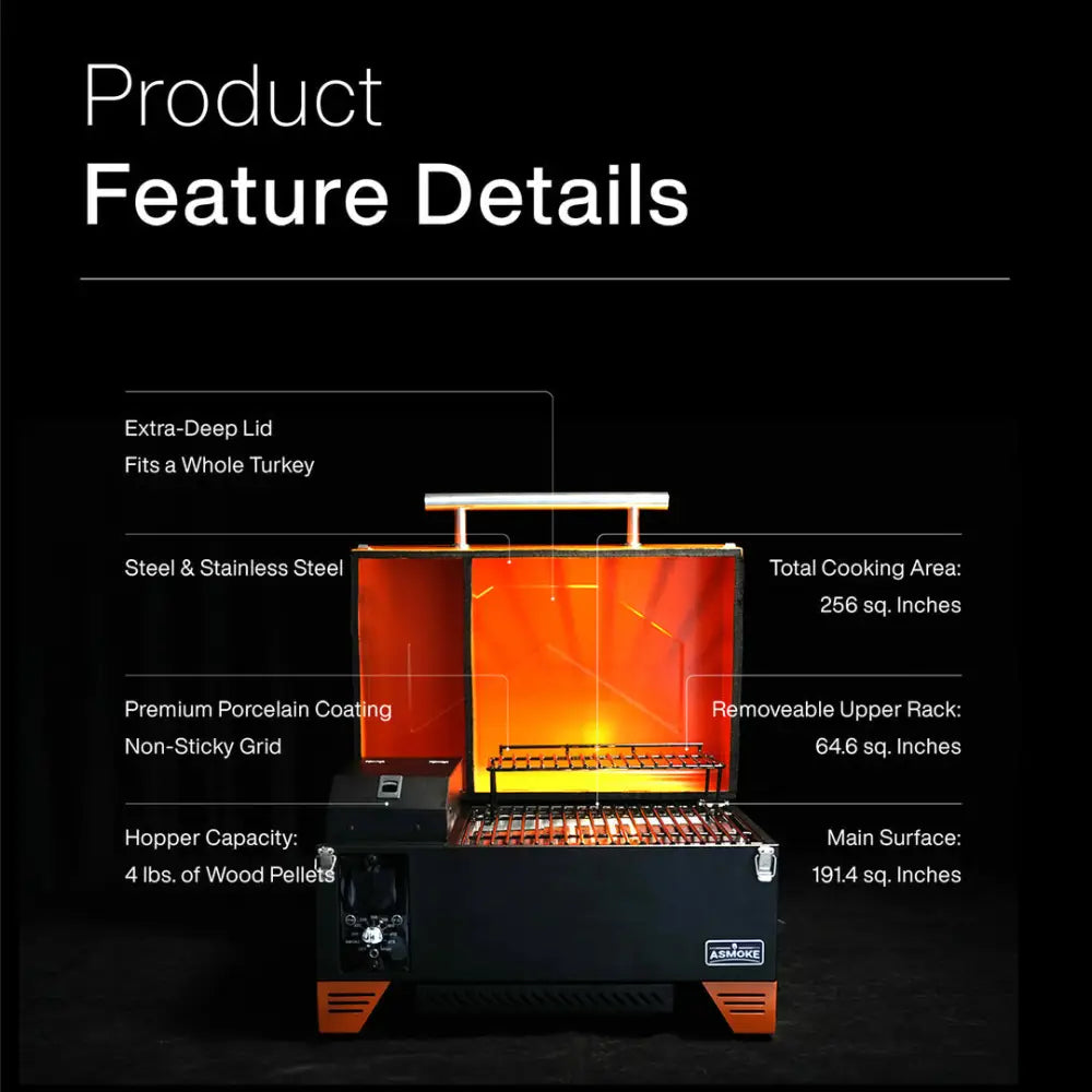 Asmoke AS350 Portable Wood Pellet Grill - Cyder Black - Home & Garden > BBQ