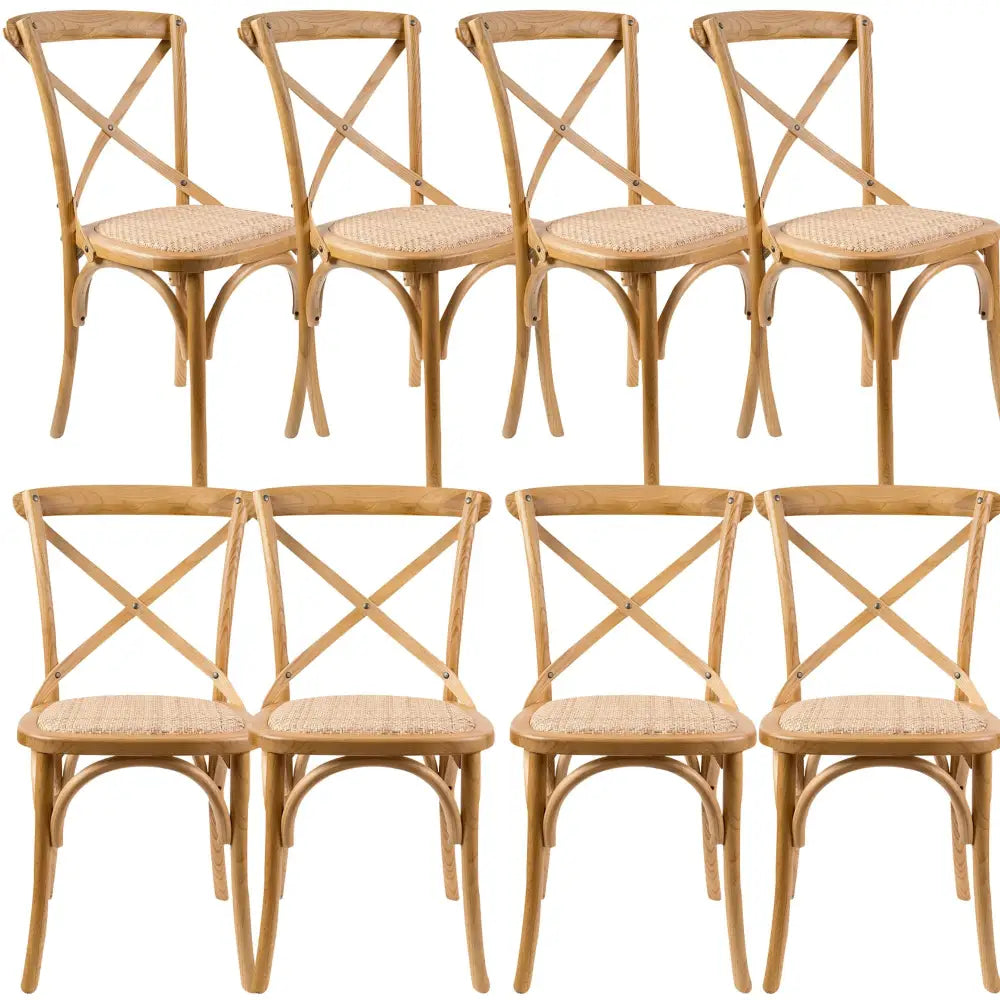 Aster Crossback Dining Chair Set of 8 Solid Birch Timber Wood Ratan Seat - Oak - Furniture > Dining