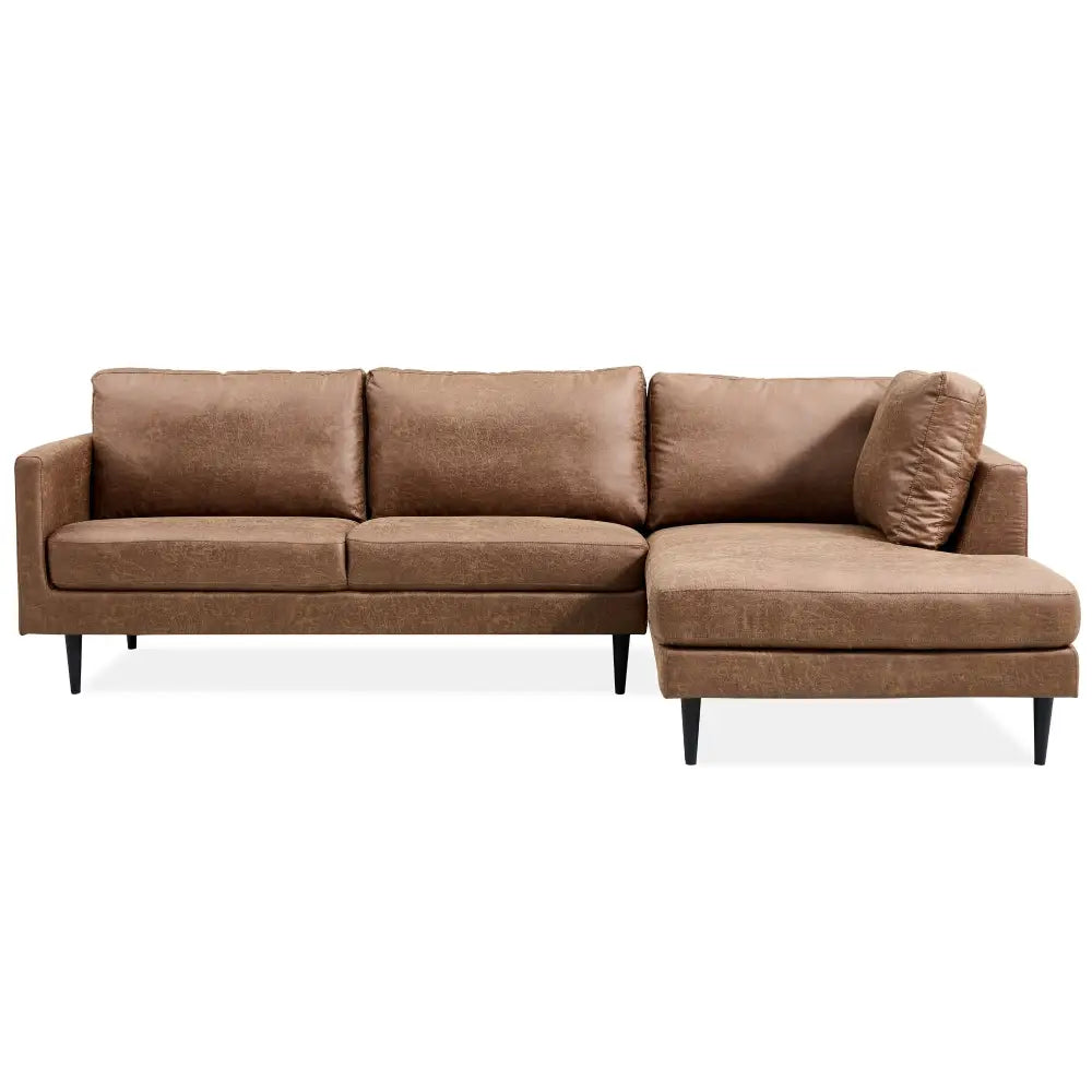 Athena 2 Seater Sofa Fabric Uplholstered Right Chaise Lounge Couch - Saddle - Furniture > Sofas