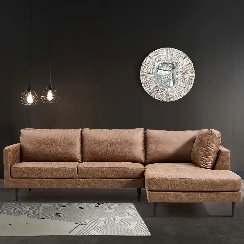 Athena 2 Seater Sofa Fabric Uplholstered Right Chaise Lounge Couch - Saddle - Furniture > Sofas