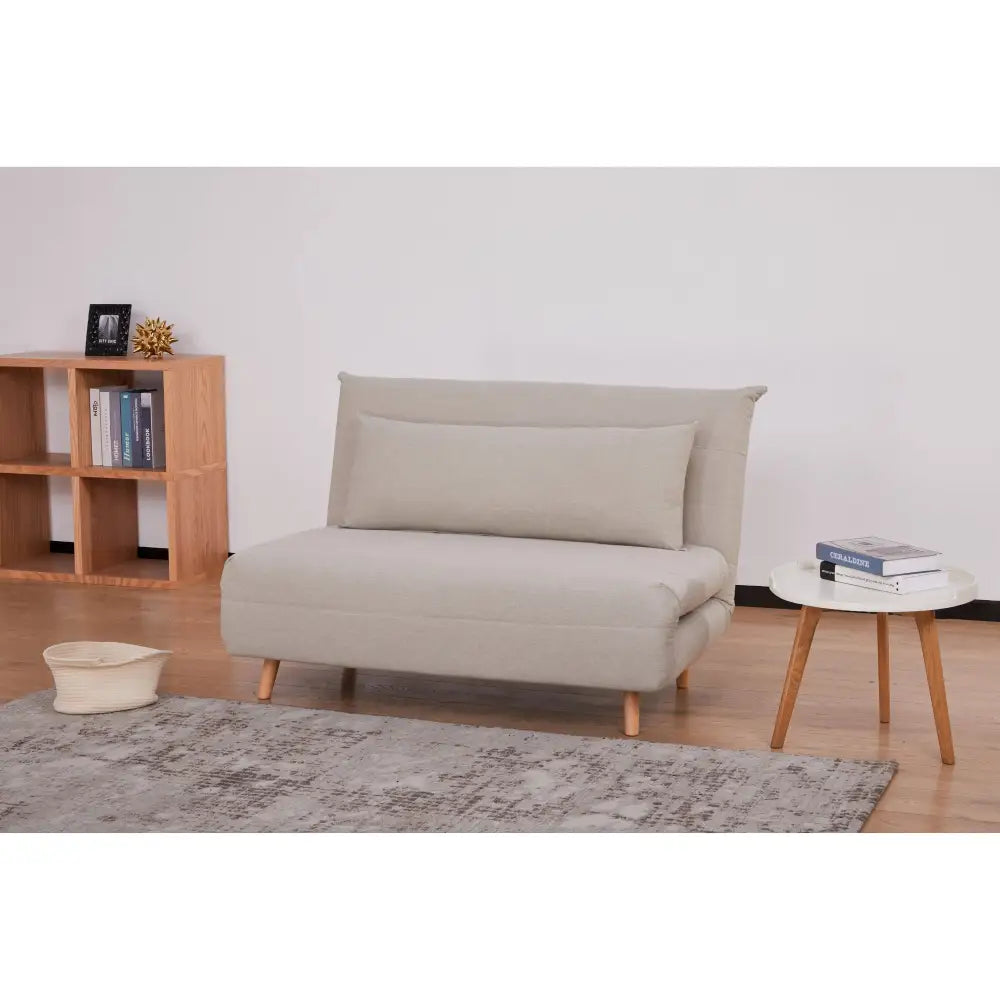 Audrey 2 Seater Sofa Futon Bed Love Seat Fabric Lounge Couch - Beige - Furniture > Sofas