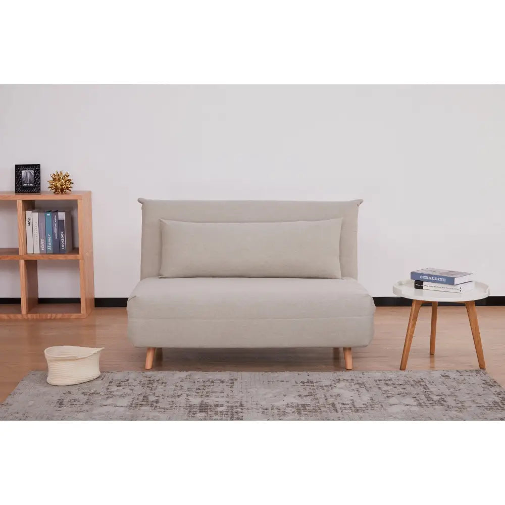 Audrey 2 Seater Sofa Futon Bed Love Seat Fabric Lounge Couch - Beige - Furniture > Sofas