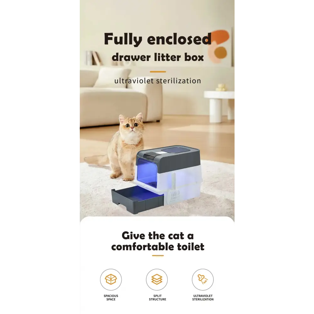 Automatic UV Sterilizing Cat Litter Box -Enclosed Design Odor Control and UV Germicidal Technology - Pet Care > Cat
