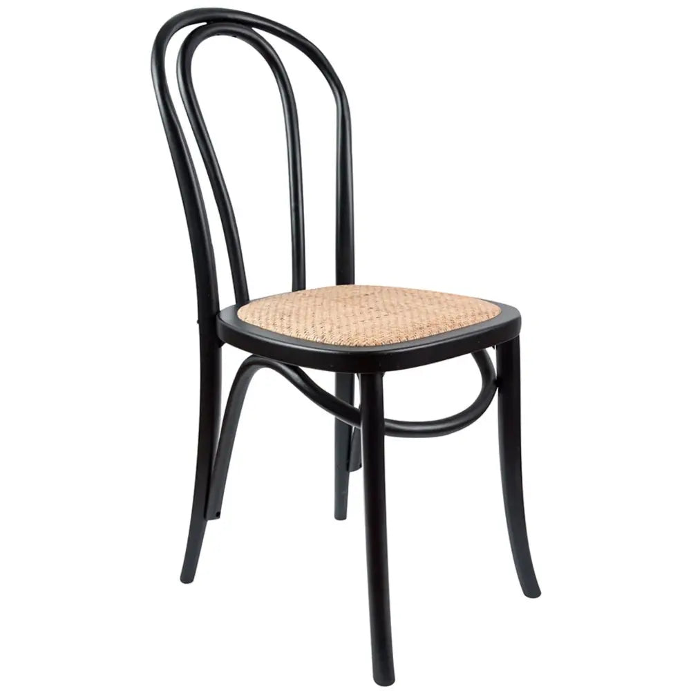 Azalea Arched Back Dining Chair 8 Set Solid Elm Timber Wood Rattan Seat - Black - Furniture > Dining