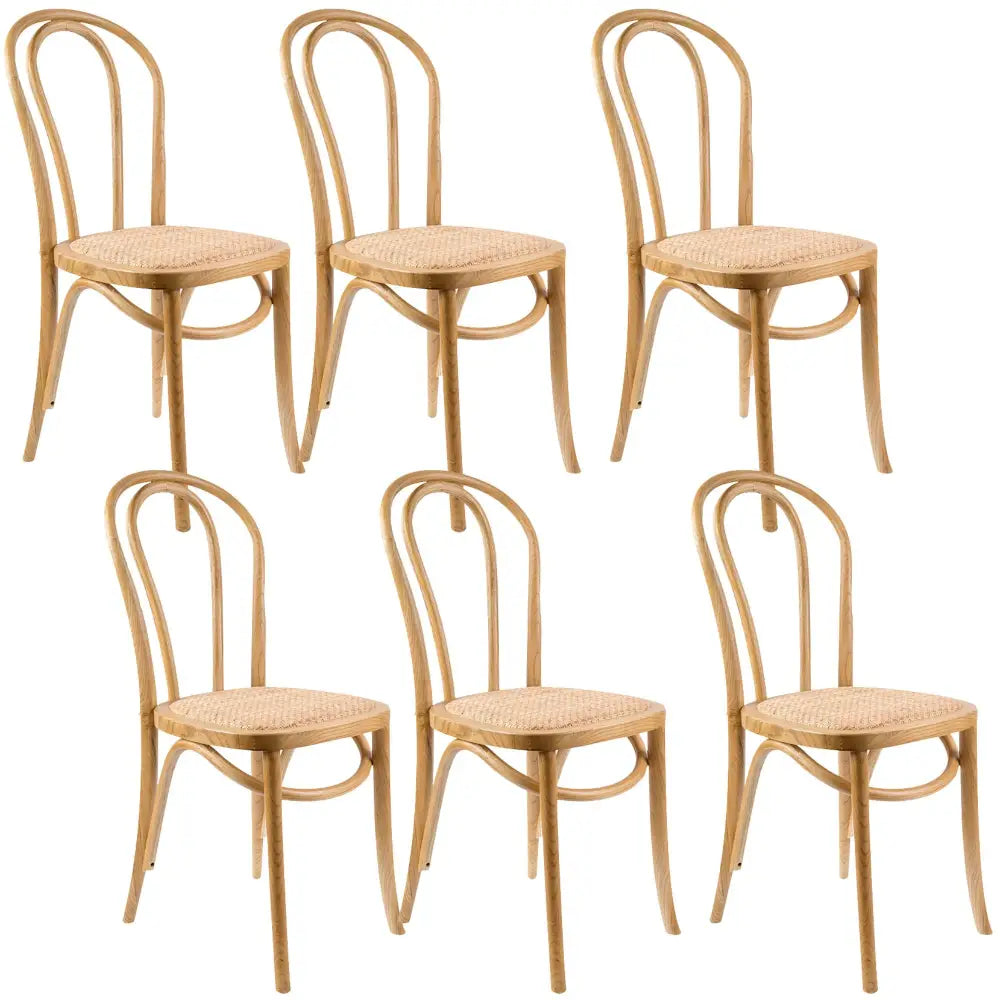Azalea Arched Back Dining Chair Set of 6 Solid Elm Timber Wood Rattan Seat - Oak - Furniture > Dining