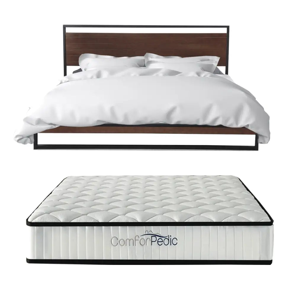 Azure Wood Bed Frame With Comforpedic Mattress Package Deal Bedroom Set - Single - White Brown - Furniture > Bedroom >