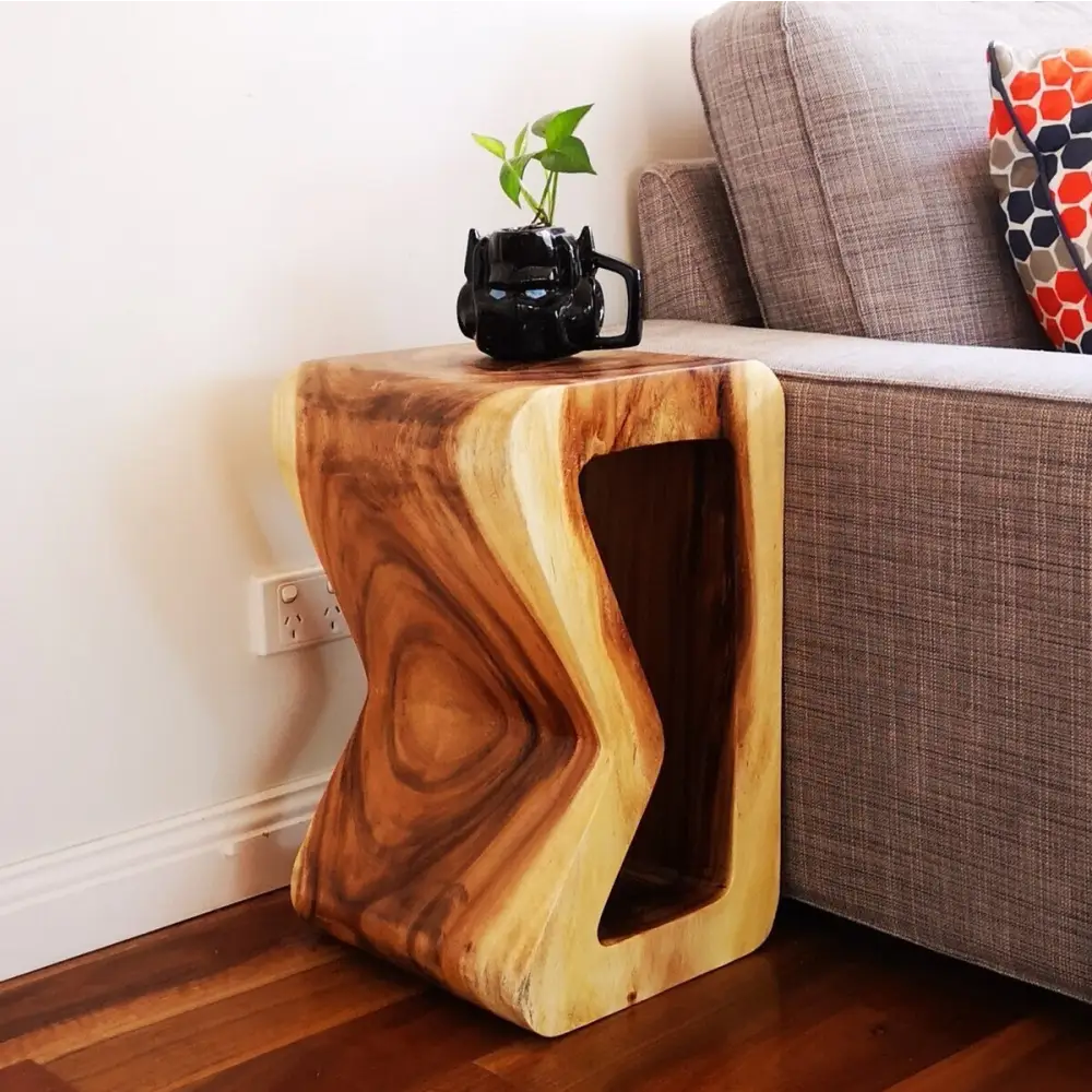B Shape Raintree Wood Side/Corner Table/Planet Stand (Clear Finish) - Home & Garden > Decor