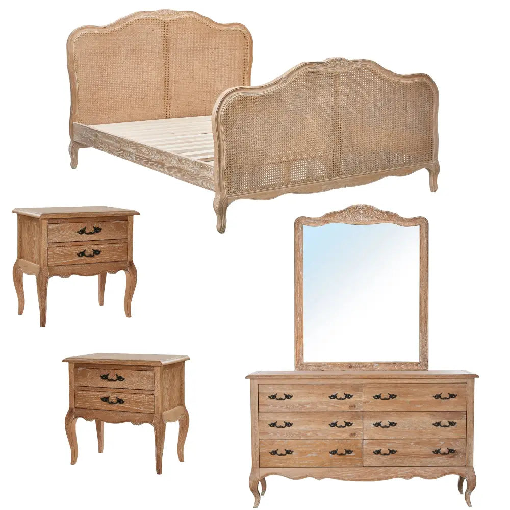 Bali 5pc Queen Bed Suite Bedside Dresser Bedroom Rattan Furniture Package Oak - Furniture > Dining > Dining Set