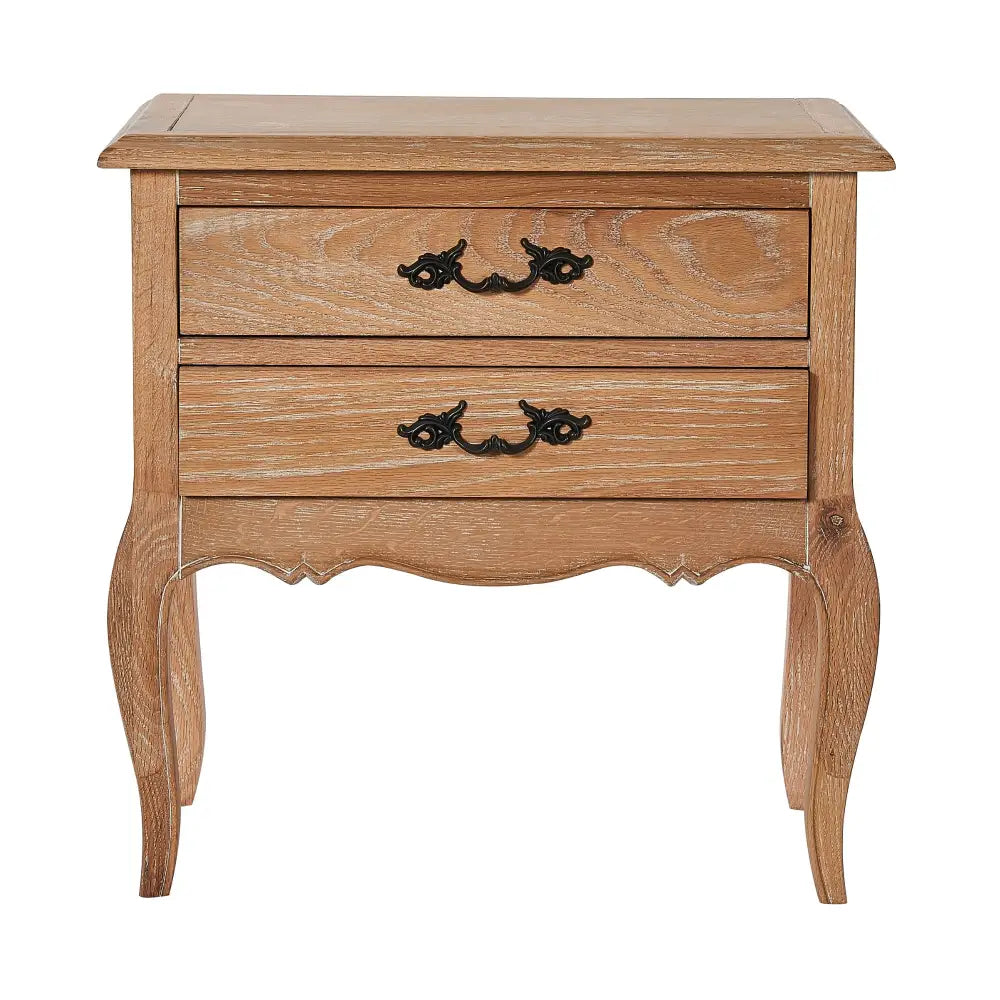 Bali Bedside Table 2 Drawers Storage Shelf Side End Tables Oak - Furniture > Bedroom
