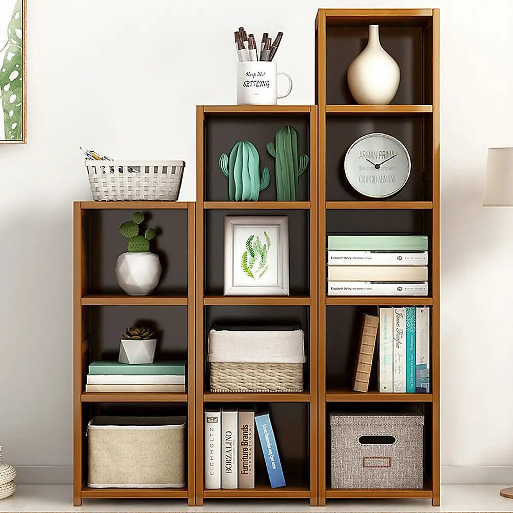 Bamboo Adjustable Shelf Bookcase Display Storage Rack Stand Livingroom Bedroom Set - Furniture > Office