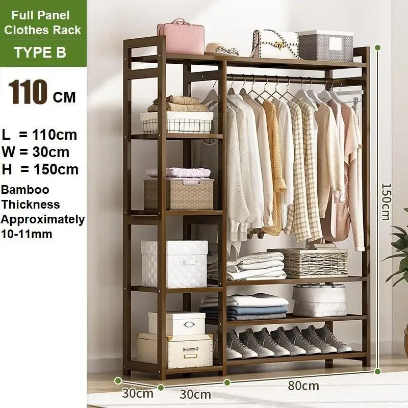 Bamboo Clothes Rack Garment Closet Storage Organizer Hanging Rail Shelf Dress room 110CM - Furniture > Living Room