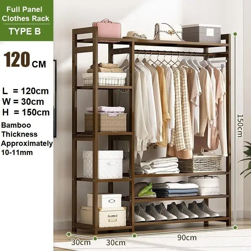 Bamboo Clothes Rack Garment Closet Storage Organizer Hanging Rail Shelf Dress room 120CM - Home & Garden > Storage >