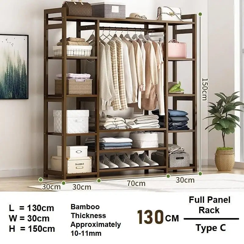 Bamboo Clothes Rack Garment Closet Storage Organizer Hanging Rail Shelf Dress room 130cm - Furniture > Living Room