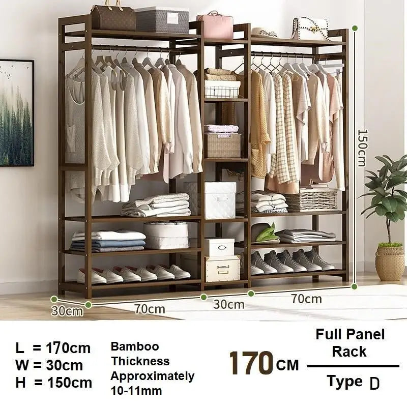 Bamboo Clothes Rack Garment Closet Storage Organizer Hanging Rail Shelf Dress room 170cm - Furniture > Living Room