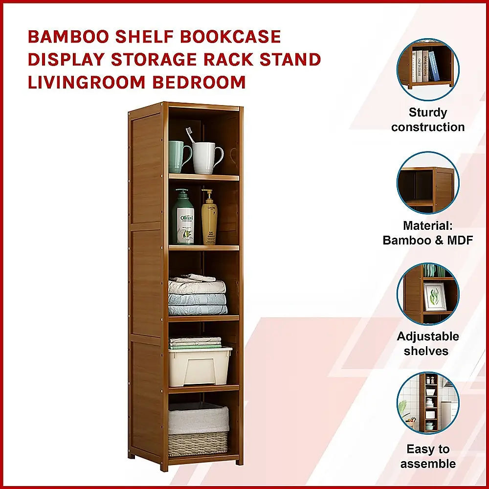 Bamboo Shelf Bookcase Display Storage Rack Stand Livingroom Bedroom - Furniture > Office