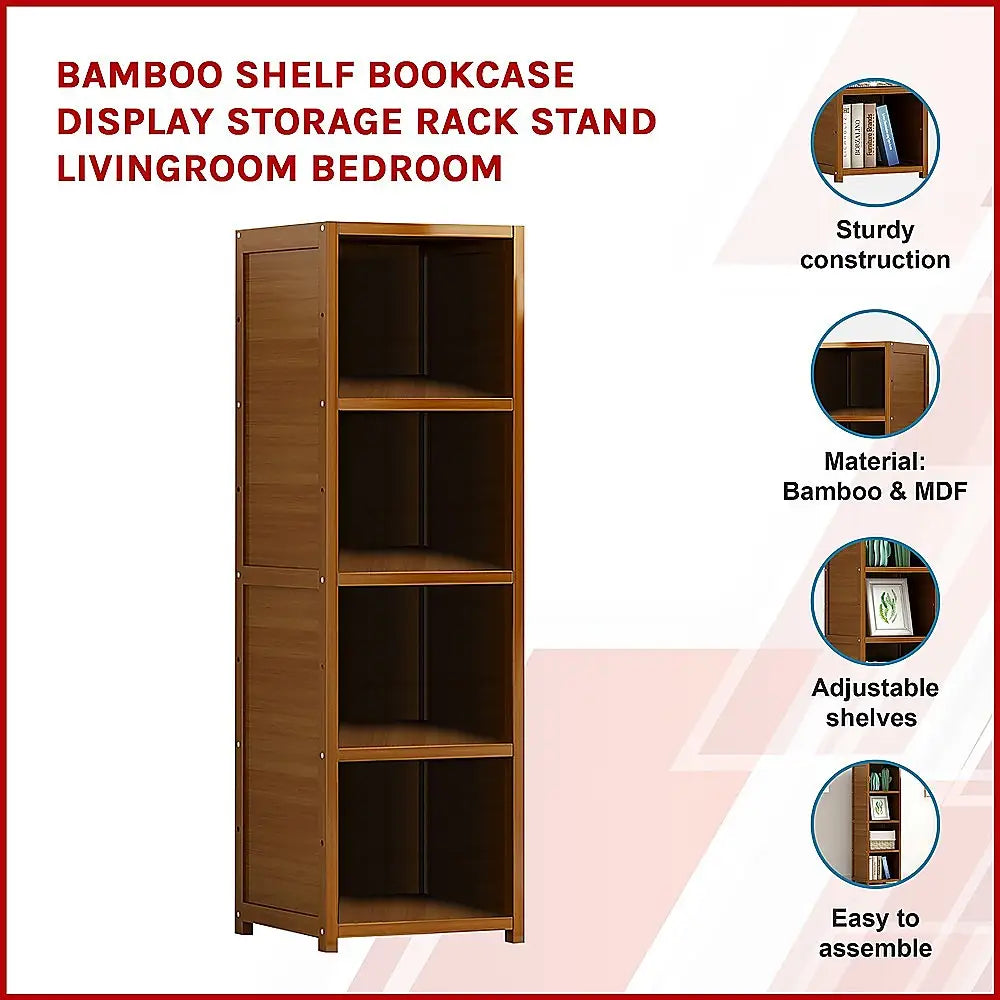 Bamboo Shelf Bookcase Display Storage Rack Stand Livingroom Bedroom - Furniture > Office