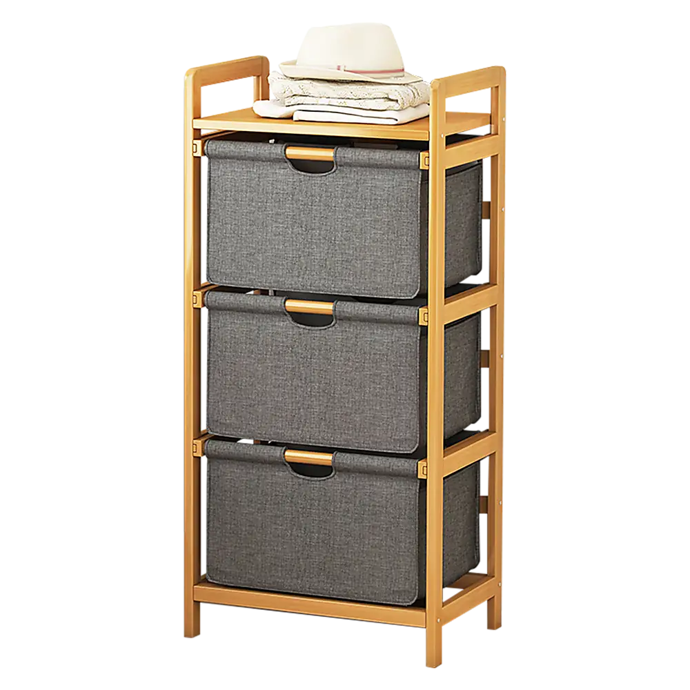 Bamboo Shelf with Storage Hamper - Wooden Bamboo Removable Bags - Furniture > Office