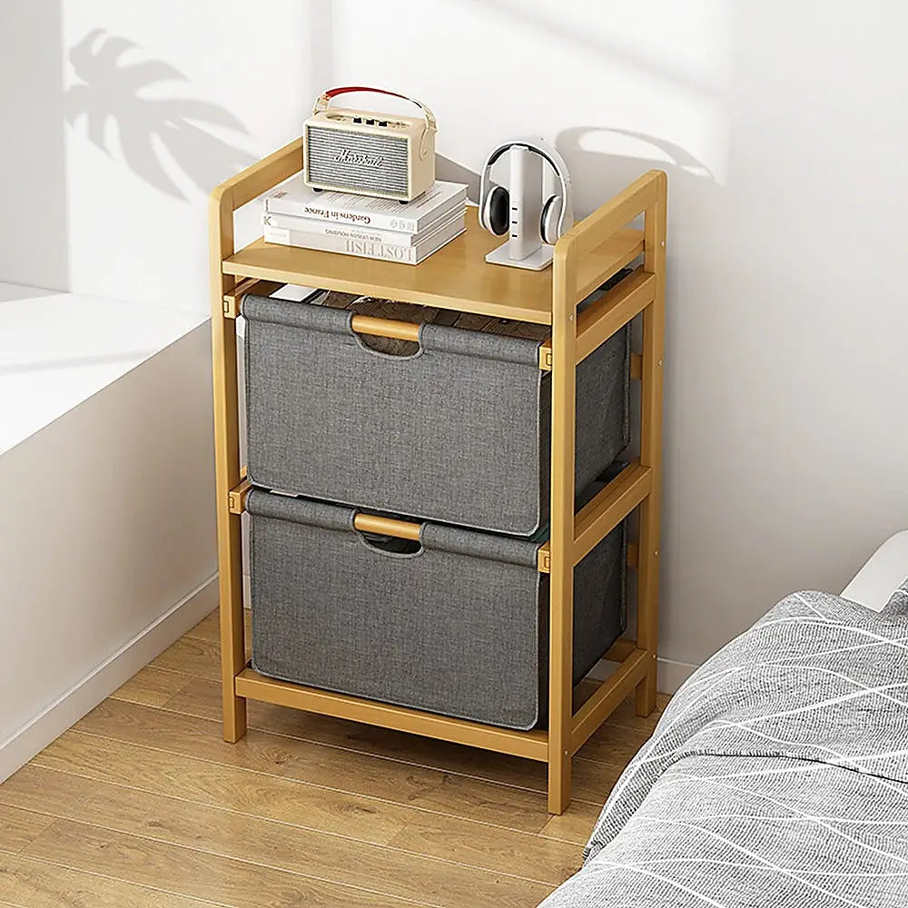 Bamboo Shelf with Storage Hamper - Wooden Bamboo Removable Bags - Furniture > Office