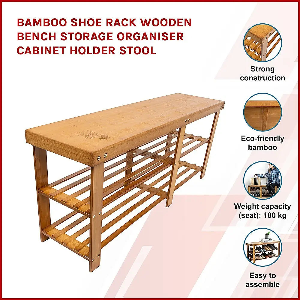 Bamboo Shoe Rack Wooden Bench Storage Organiser Cabinet Holder Stool - Furniture > Office