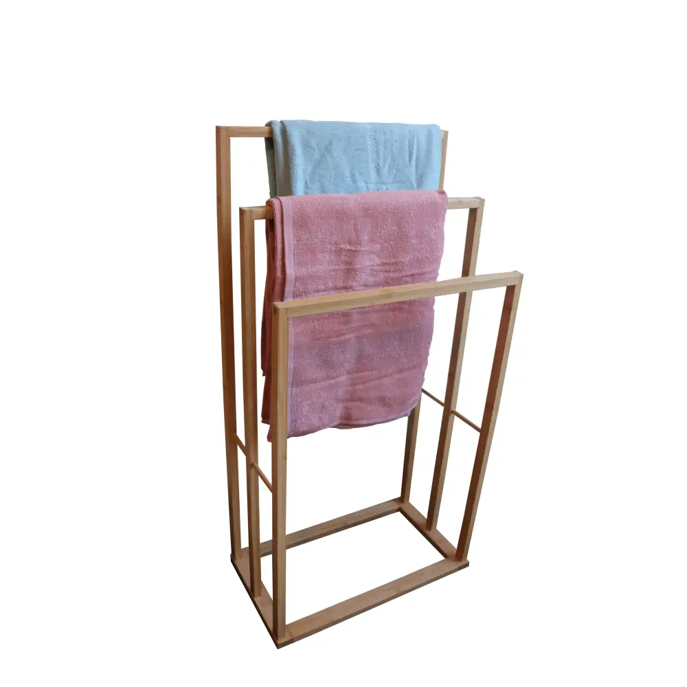 Bamboo Towel Bar Holder Rack 3-Tier Freestanding for Bathroom and Bedroom - Furniture > Bathroom