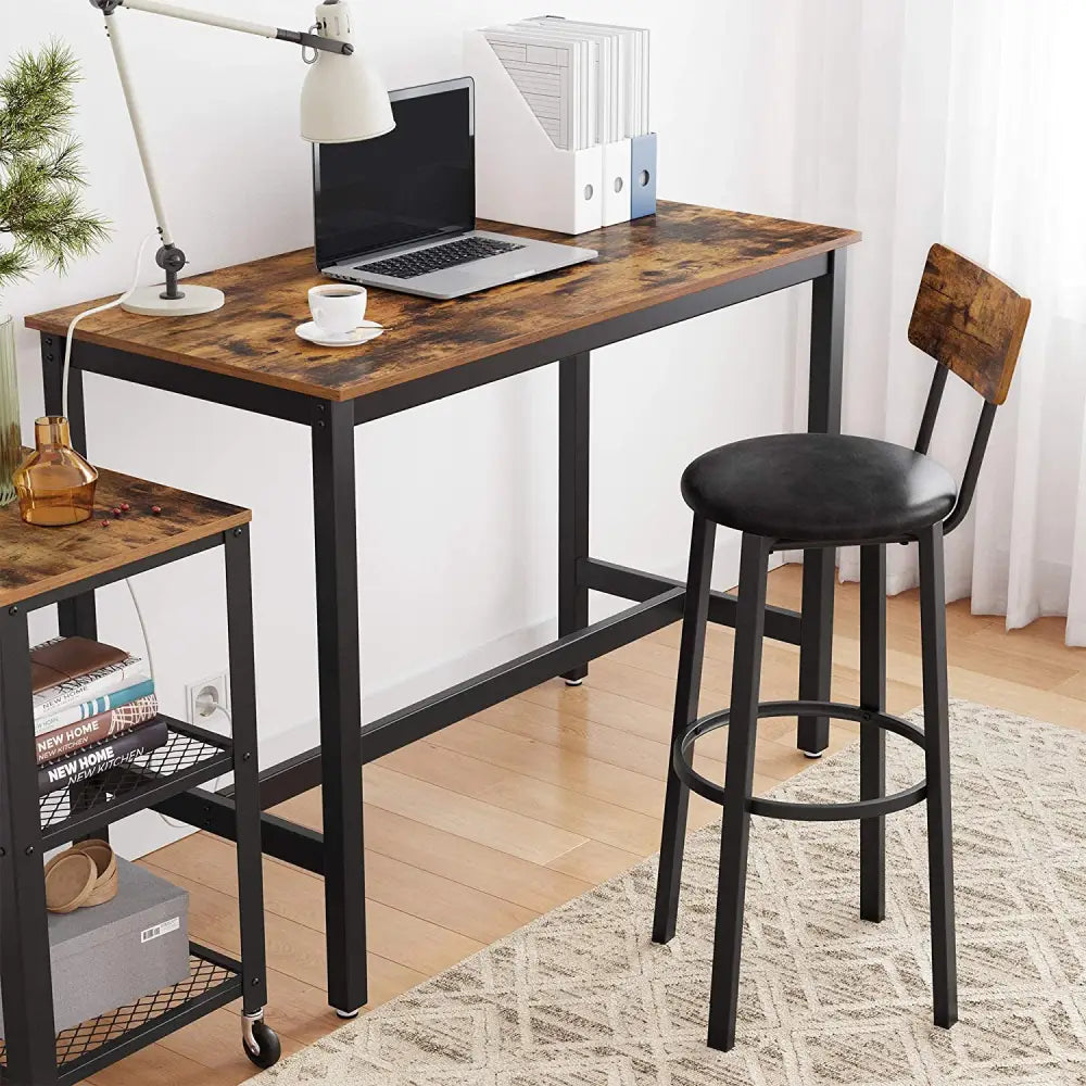 Bar Table with Solid Metal Frame and Wood Look 120 x 60 x 90 cm - Furniture > Living Room