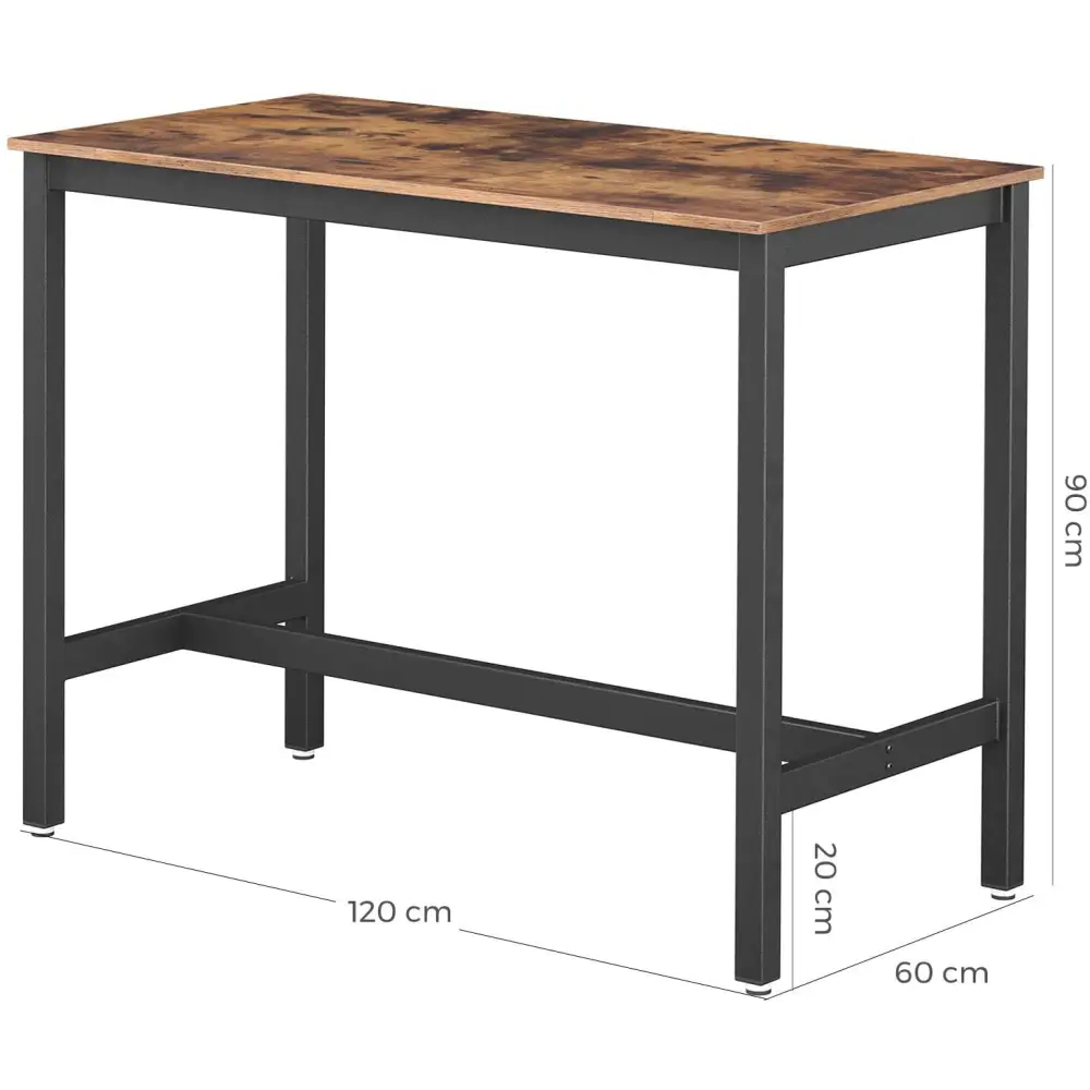 Bar Table with Solid Metal Frame and Wood Look 120 x 60 x 90 cm - Furniture > Living Room
