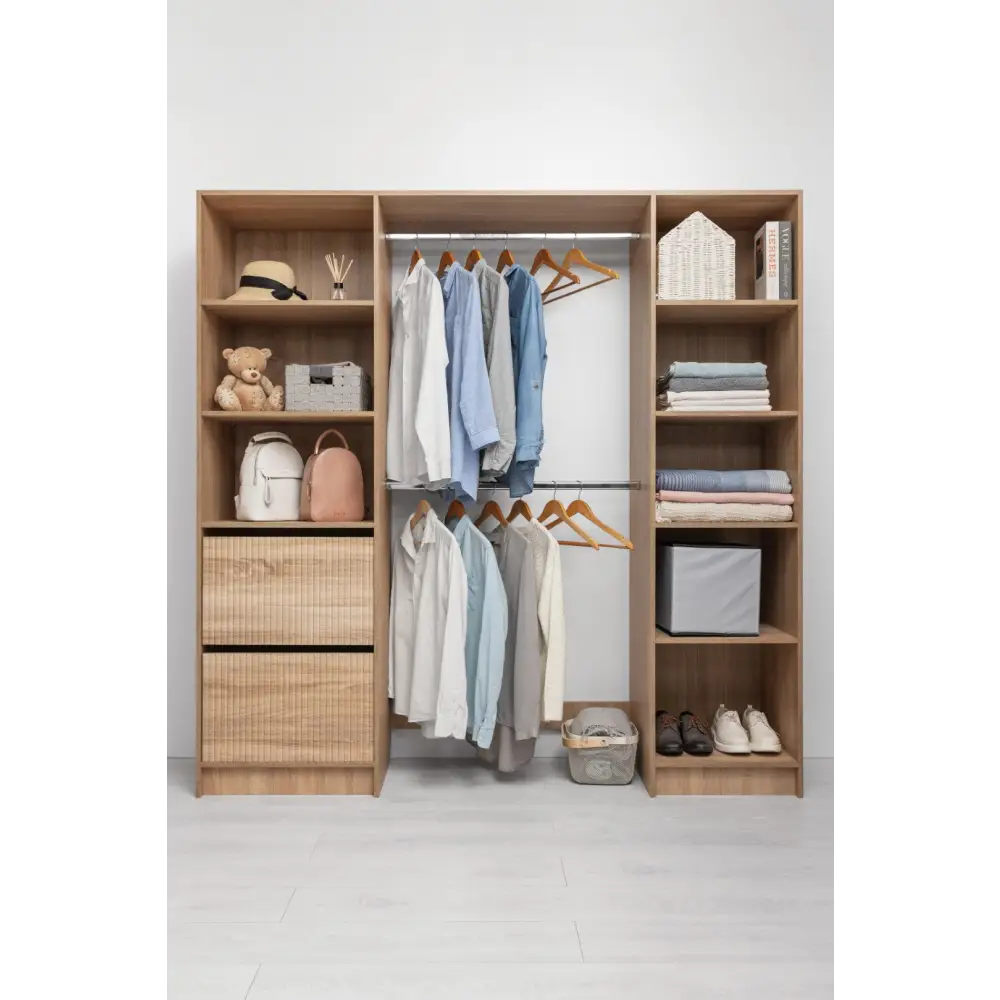 BASEL 2M WALK IN WARDROBE KIT - FLUTED - NATURAL OAK - Home & Garden > Storage > Clothing & Wardrobe Storage