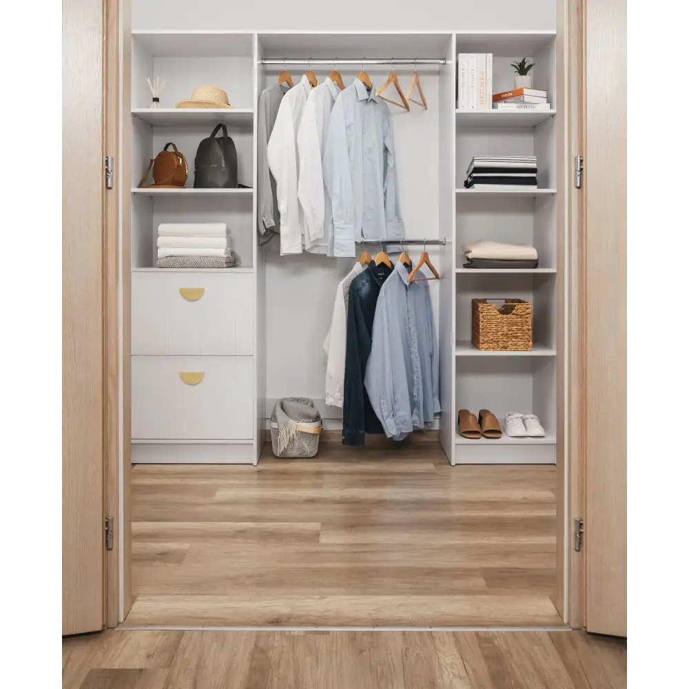 BASEL WALK IN WARDROBE KIT - WHITE - VJ PANEL - HALF MOON BRASS - Home & Garden > Storage > Clothing & Wardrobe Storage
